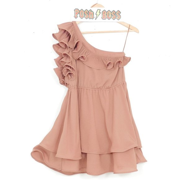 Double Zero Dresses & Skirts - Double Zero Ruffled OneShoulder Pretty Cocoa Dress
